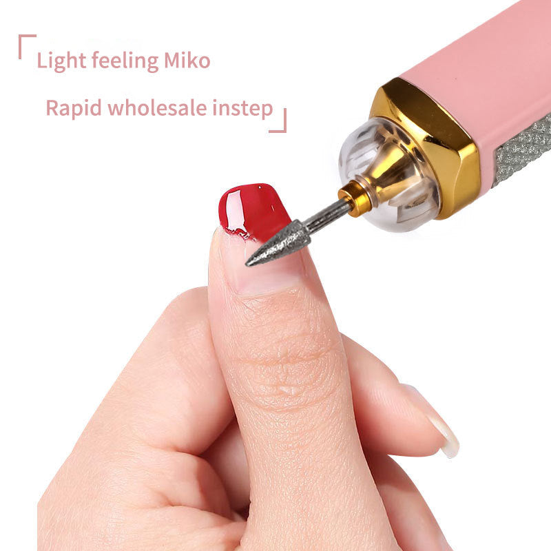 White Mini Electric Nail Polisher with USB Charging and 5 Grinding Heads Finishing Touch Body Hair And Beauty Supplies