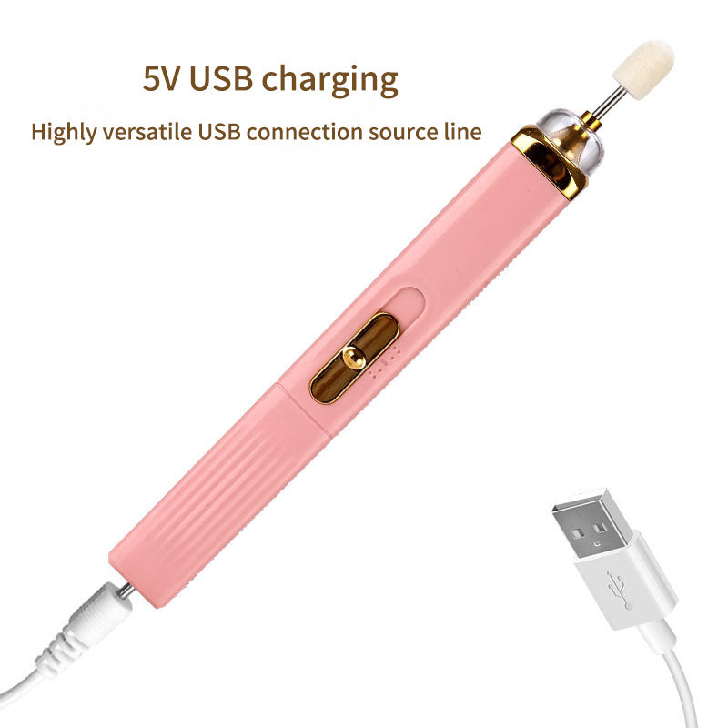 White Mini Electric Nail Polisher with USB Charging and 5 Grinding Heads Finishing Touch Body Hair And Beauty Supplies