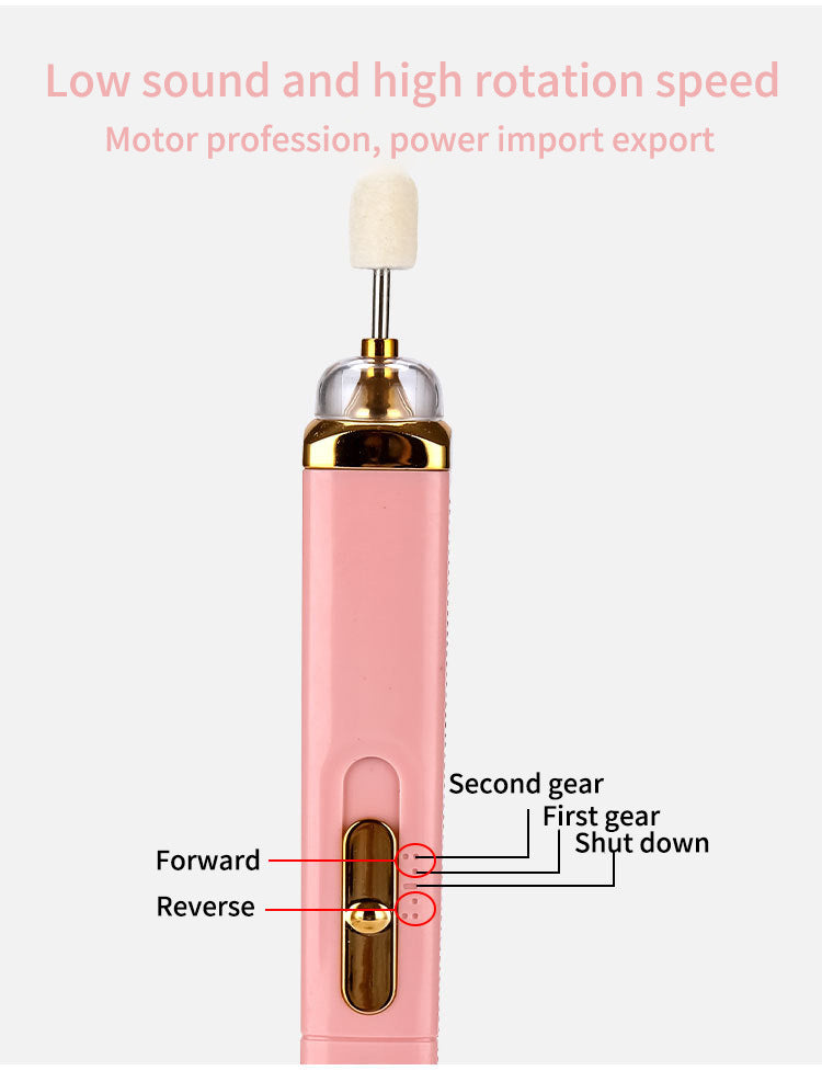 White Mini Electric Nail Polisher with USB Charging and 5 Grinding Heads Finishing Touch Body Hair And Beauty Supplies