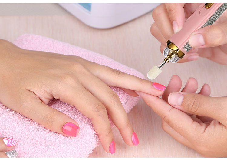 White Mini Electric Nail Polisher with USB Charging and 5 Grinding Heads Finishing Touch Body Hair And Beauty Supplies