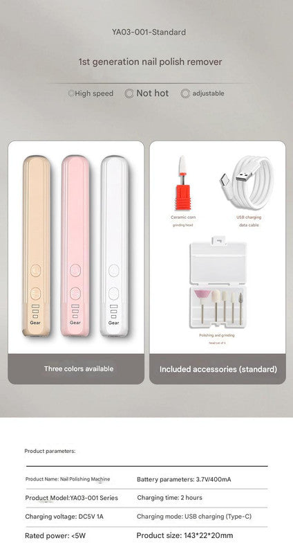 Portable Electric Nail Drill Pen Kit - USB-C Rechargeable, 3-Speed, High Torque, Low Heat(Pink) Finishing Touch Body Hair And Beauty Supplies