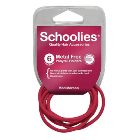 Schoolies Metal Free Ponytail Holders Mad Maroon 6 Pack School Colours