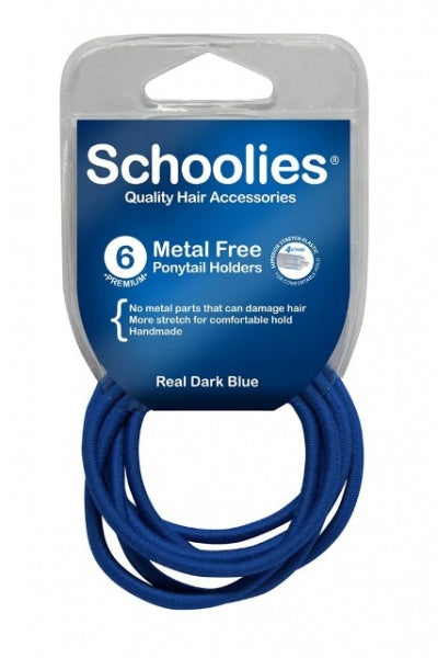 Schoolies Metal Free Ponytail Holders Real Dark Blue Gold 6 Pack School Colours