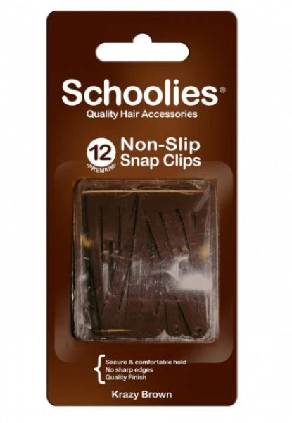 Schoolies Snap Clips Non Slip Krazy Brown 12 Pack School Colours