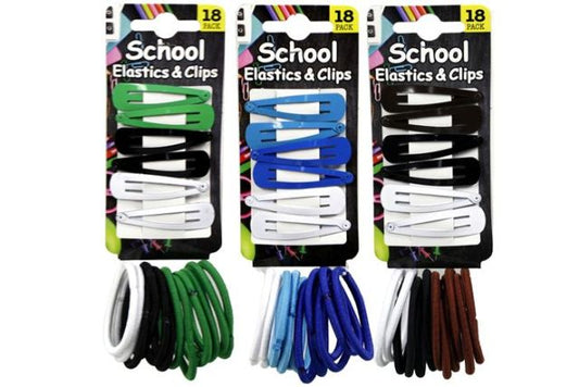 UBL School Elastics Hair Ties And Snap Clips Assorted Colors 18 Pack