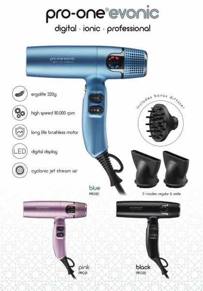 Pro-One Black Evonic Digital Ionic Professional Hair Dryer
