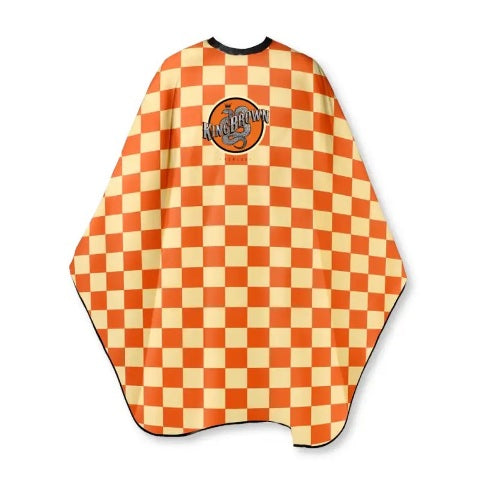 King Brown Barbers Cape Orange And Yellow Checkers With Snake Logo