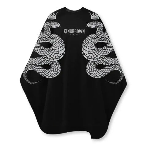 King Brown Barbers Cape Black With Side Snakes With Name