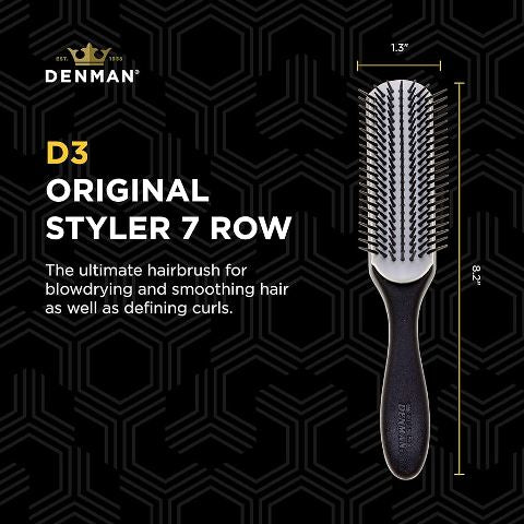 Denman D3N Black With Black Cushion Classic Styling Brush 7 Row