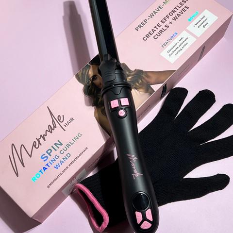 Mermade Spin Rotating Curling Wand 25MM Black