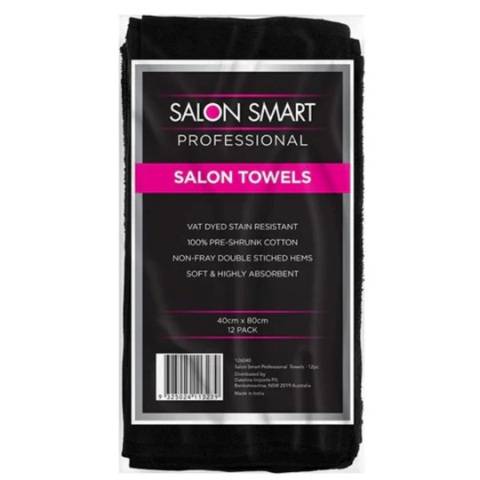 Salon Smart Towels Black Bleach Resistant Twelve Pack