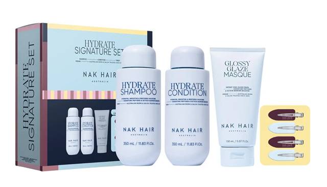 Nak Trio Hydrate Signature Set Shampoo, Conditioner 350ML And Glossy Glaze Mask 150ML Nak