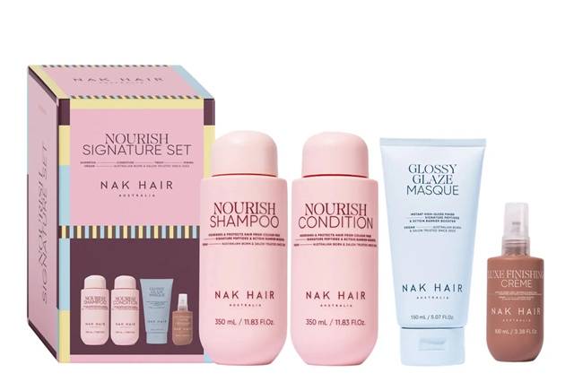 Nak Quad Nourish Signature Set Shampoo, Conditioner 350ML, Glossy Glaze 150ML And Luxe LI Creme 100ML Nak