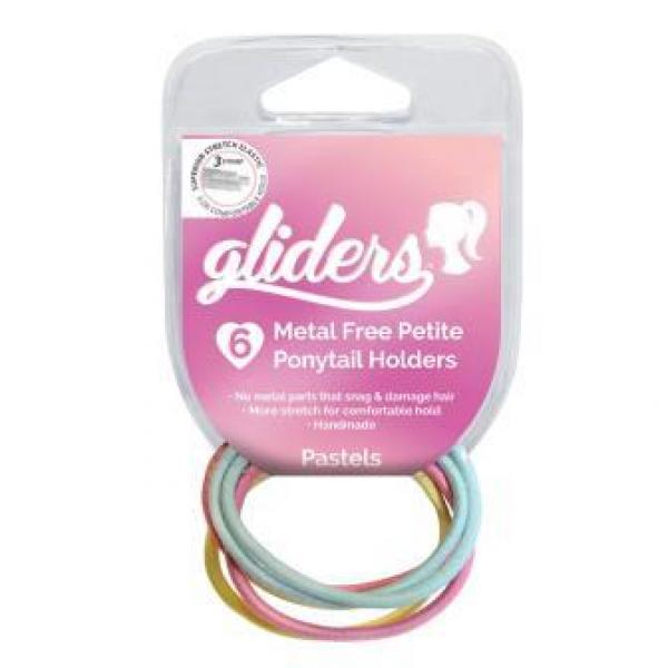 Gliders Ponytail Holders Petite Metal Free Pastels Assorted Colors 6 Pieces Gliders