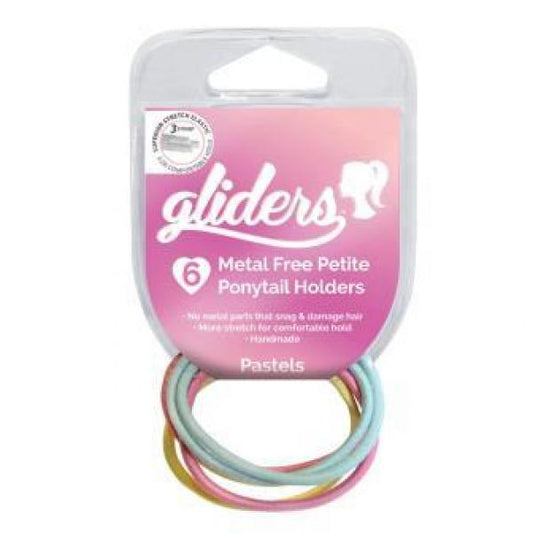 Gliders Ponytail Holders Petite Metal Free Pastels Assorted Colors 6 Pieces Gliders