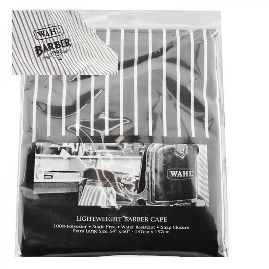 Wahl Traditional Barbers Cape White With Grey Stripes Light Weight