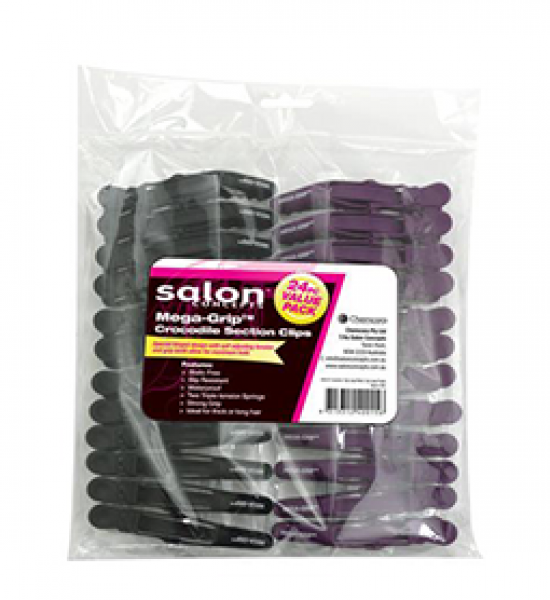 Salon Concepts Mega Grip 24 Pack Crocodile Sectioning Clips Purple Black Slip Resistant