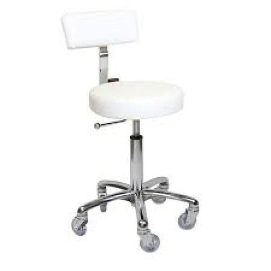 Beauty Stool White Sierra Chrome Base Backrest Aqua