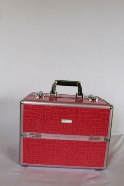 Crown Beauty Case Pink Large Bi Fold Two Tier Pull Out. Aqua