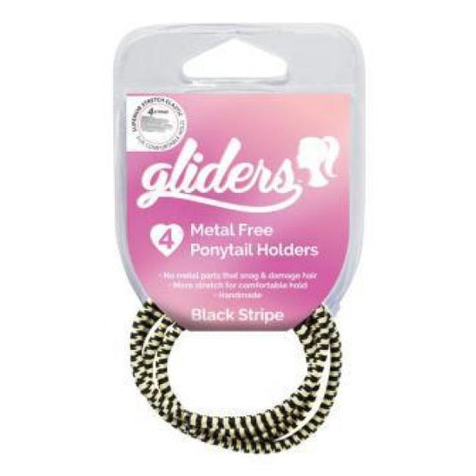 Gliders Ponytail Holders Metal Free Black Stripe 4 Pieces Gliders