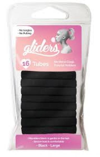 Gliders Black Tubes Large 16 Pack No Metal Clasp Pony Tail Holders Gliders