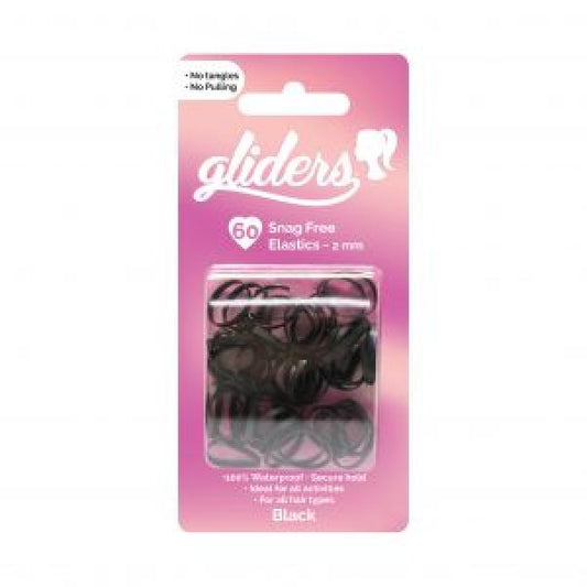 Gliders Freestyle Snag Free Hair Elastics Black 60 Pieces 2MM Gliders