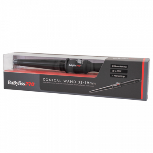 Babyliss Pro Conical Tong 32MM - 19MM Ceramic Black Up To 195 Degrees. Babyliss