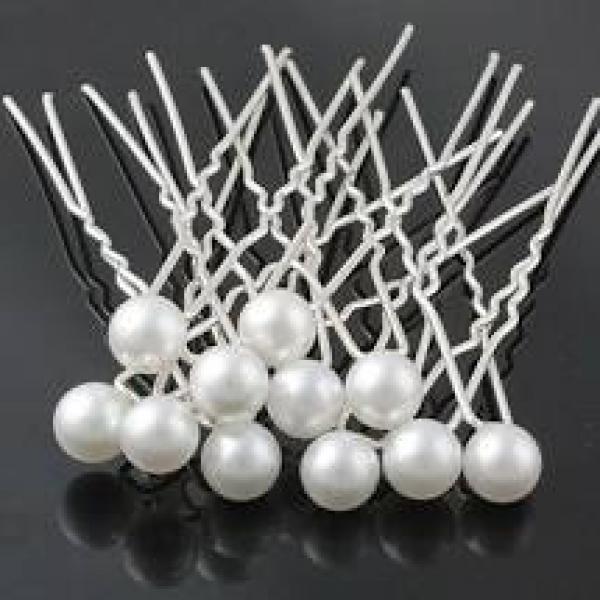Pearl Single Crystal Surround Hair Pin Silver Six Pack UEO126B Symoon