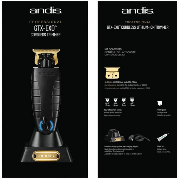 Andis Professional Gtx EXO Cordless Trimmer Accessories Black
