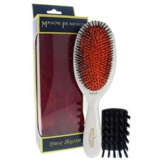 Mason & Pearson BN2 Junior Nylon And Pure Bristle Ivory Brush Including Cleaner Mason And Pearson