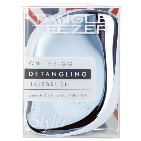 Tangle Teezer Sky Blue Chrome On The Go Compact Styler Detangling Brush Smooth And Shine