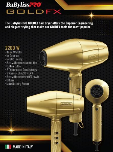 Babyliss Pro Gold FX Dryer Made In Italy Includes Diffuser High Preformance Parlux