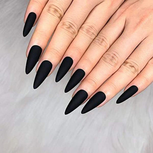Indiana Nails Stiletto Tips Matte Black Blunt Point No Well Coffin Finish 100 Count Indiana Nails