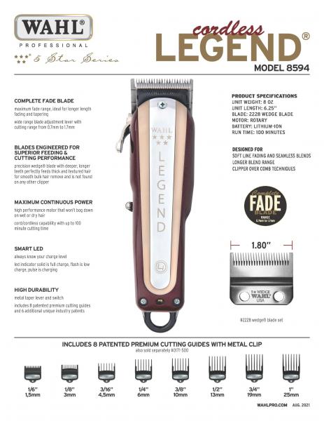 Wahl Legend Clipper Cordless Complete Fade Blade 5 Star Wahl