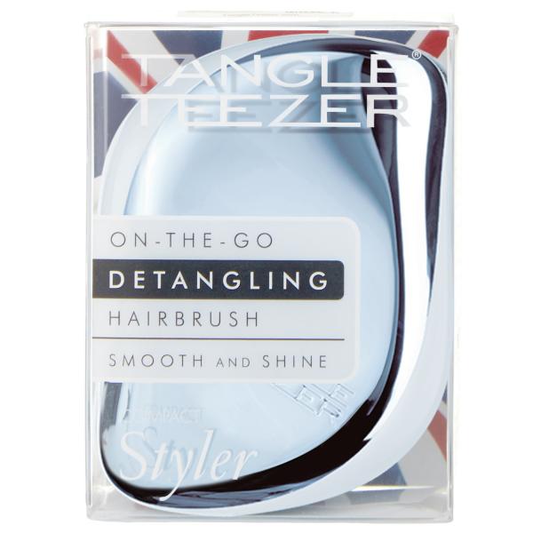 Tangle Teezer Sky Blue Chrome On The Go Compact Styler Detangling Brush Smooth And Shine Tangle Teezer