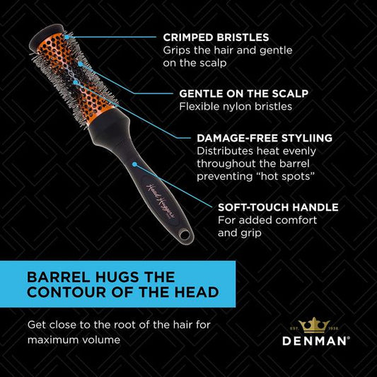 Denman Head Hugger 33MM Brush Round Orange And Black Denman