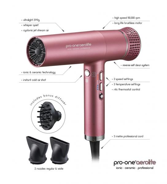Pro-One Blush Aerolite Ionic Ceramic Professional Limited Edition Hair Dryer Pro-One