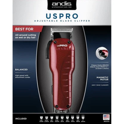 Andis US Pro Corded Clipper Maroon Includes Gaurds