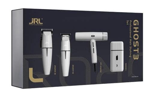 JRL Ghost Quad White Clipper, Trimmer, Hair Dryer And Foiler Set JRL