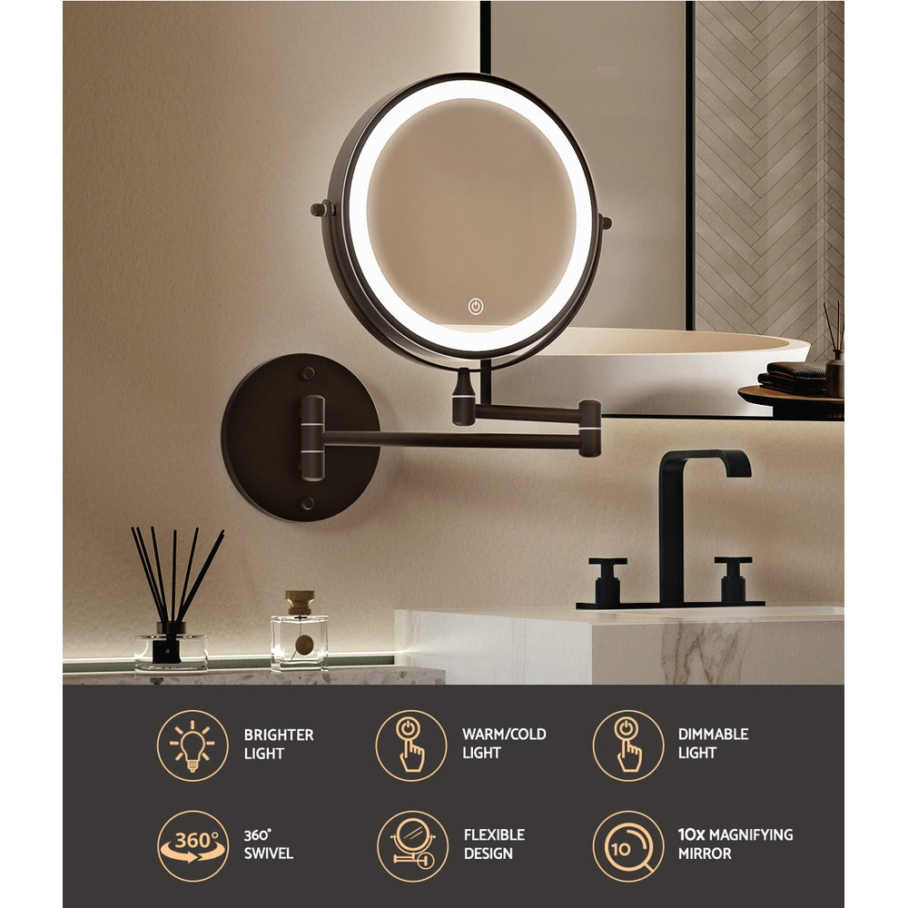 Embellir Extendable Makeup Mirror 10X Magnifying Double-Sided Bathroom Brown Finishing Touch Body Hair And Beauty Supplies