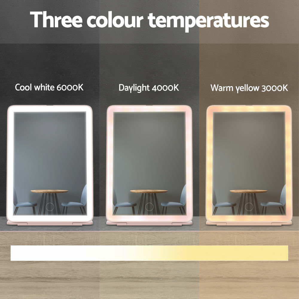 Embellir Compact Makeup Mirror w/ LED Light Portable Foldable Travel Beauty Pink Finishing Touch Body Hair And Beauty Supplies