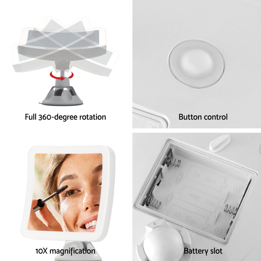 Embellir Makeup Mirror 10X Magnification LED Light Adjustable Rotation Cordless Suction Cup Finishing Touch Body Hair And Beauty Supplies