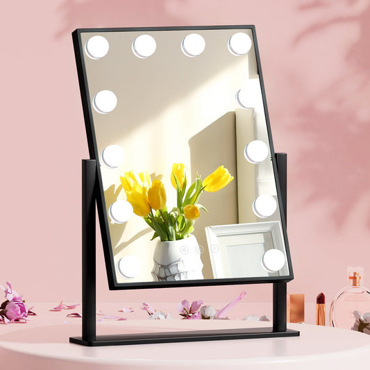 Embellir Makeup Mirror 30x48cm Hollywood Vanity with LED Light Rotation Tabletop Finishing Touch Body Hair And Beauty Supplies