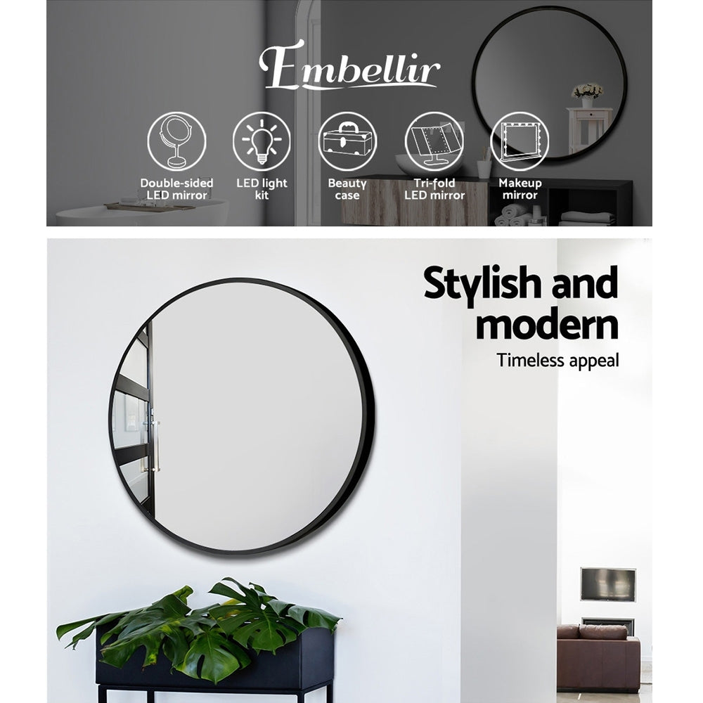 Embellir Wall Mirror Makeup 70cm Home Decor Framed Mirrors Bathroom Round Black Finishing Touch Body Hair And Beauty Supplies