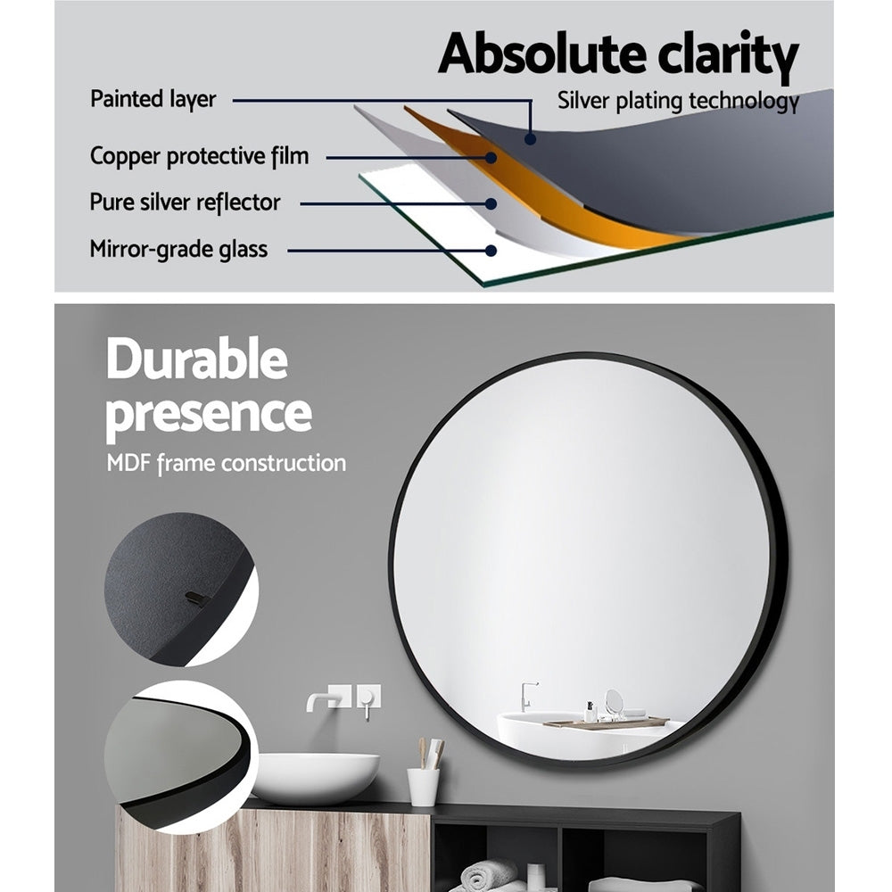 Embellir Wall Mirror Makeup 70cm Home Decor Framed Mirrors Bathroom Round Black Finishing Touch Body Hair And Beauty Supplies
