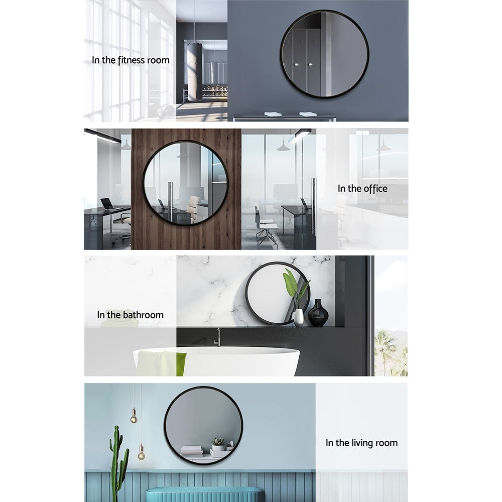 Embellir Wall Mirror Makeup 70cm Home Decor Framed Mirrors Bathroom Round Black Finishing Touch Body Hair And Beauty Supplies