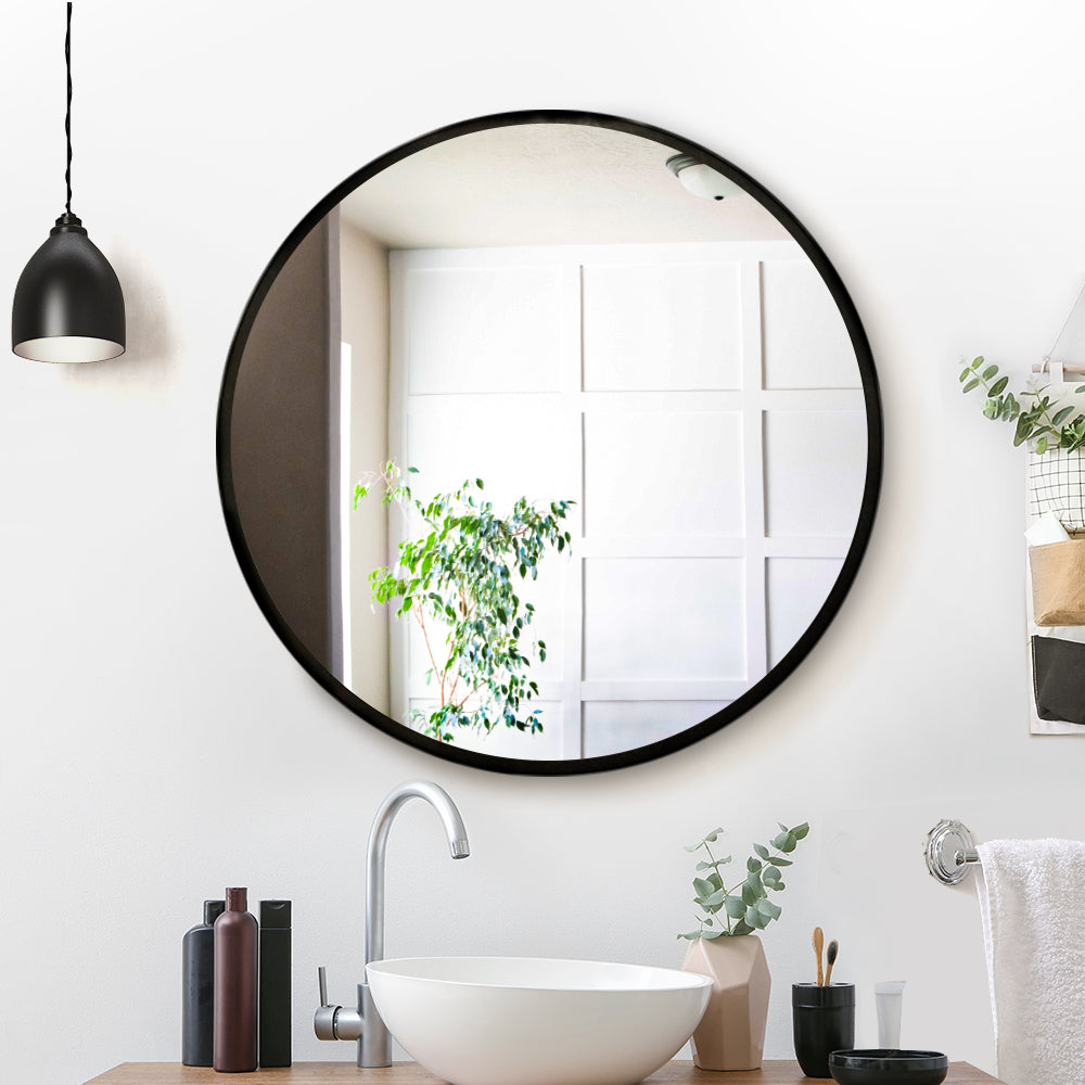 Embellir Wall Mirror Makeup 70cm Home Decor Framed Mirrors Bathroom Round Black Finishing Touch Body Hair And Beauty Supplies