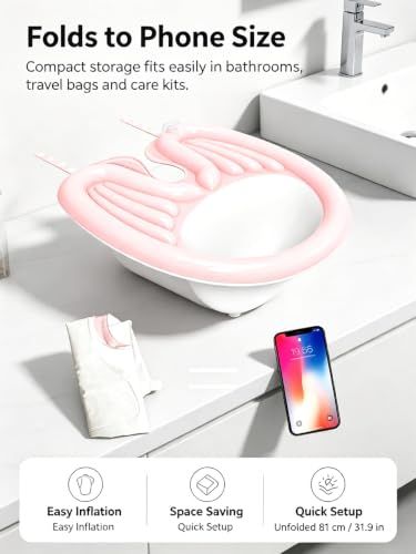 Inflatable Shampoo Basin with Drain Hose, Foldable
Reclining Design, 230g Lightweight, Adjustable Neck Opening, Complete Accessories Set, Elderly & Pregnant Use(Pink) Finishing Touch Body Hair And Beauty Supplies