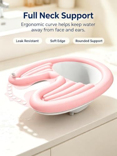 Inflatable Shampoo Basin with Drain Hose, Foldable
Reclining Design, 230g Lightweight, Adjustable Neck Opening, Complete Accessories Set, Elderly & Pregnant Use(Pink) Finishing Touch Body Hair And Beauty Supplies