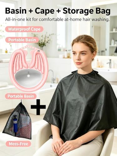 Inflatable Shampoo Basin with Drain Hose, Foldable
Reclining Design, 230g Lightweight, Adjustable Neck Opening, Complete Accessories Set, Elderly & Pregnant Use(Pink) Finishing Touch Body Hair And Beauty Supplies